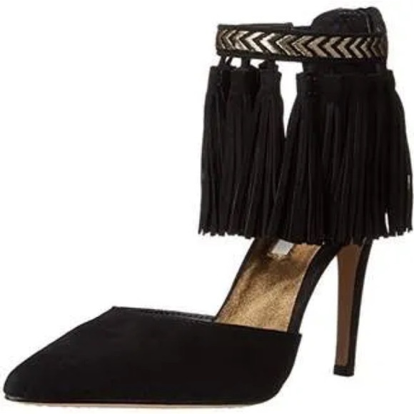 Fringe Ankle Strap Heels‎ Pointed Toe Party Shoes - Picture 1 of 16